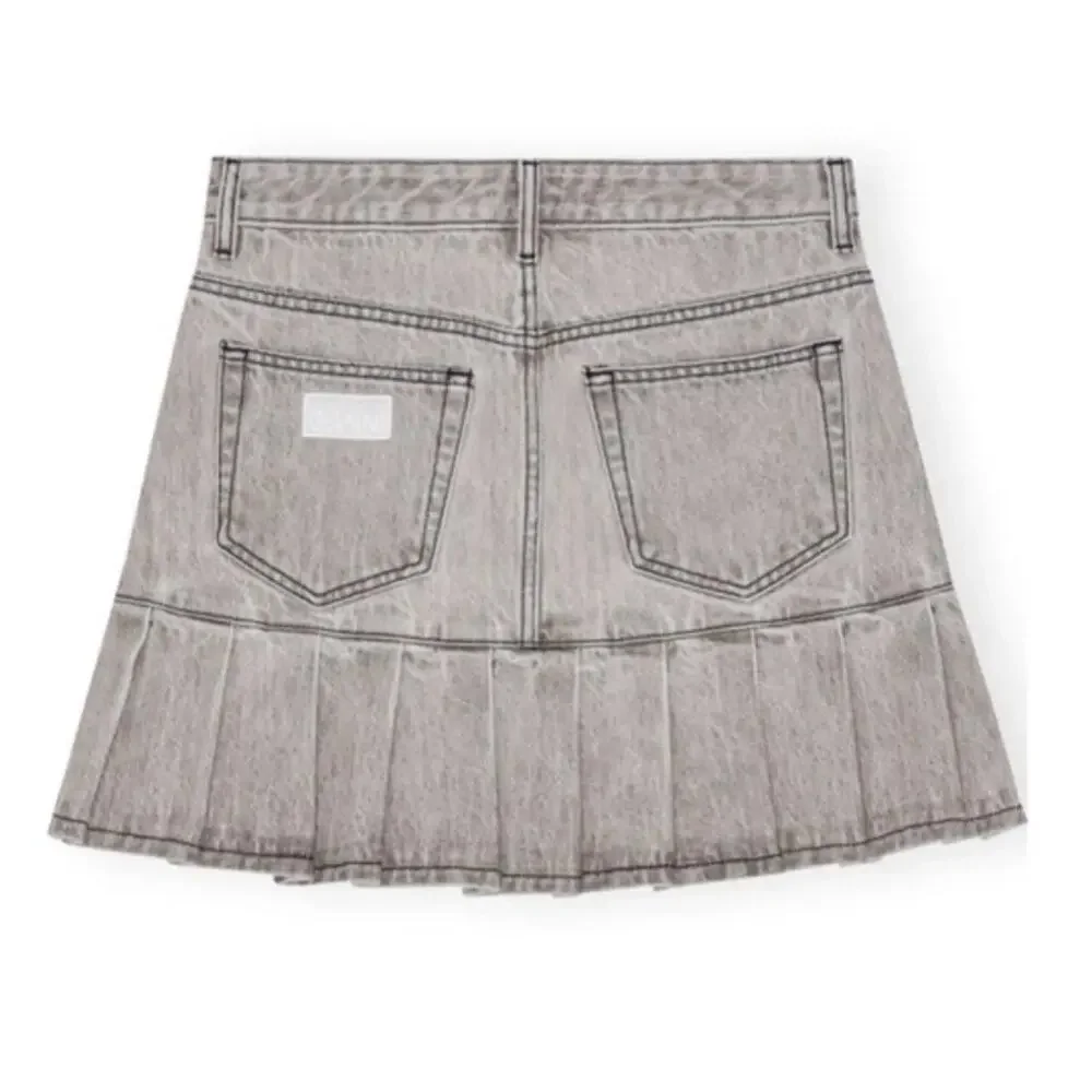 Ganni Future Denim Pleated Mini Skirt Gray Wash EU Size 40 / US Size 8